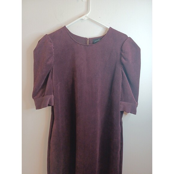 Who What Wear Babydoll Corduroy Dress Large Dark Red Maroon Pockets Puff Sleeve - Picture 2 of 9